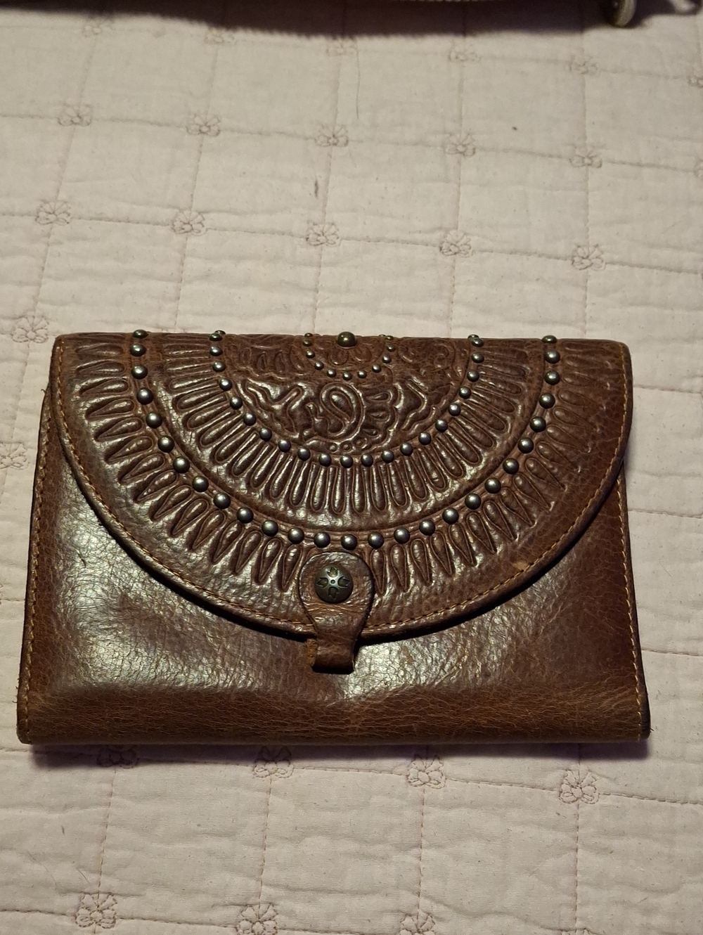 Patricia Nash Brown Embossed Leather Wallet with Stud Details